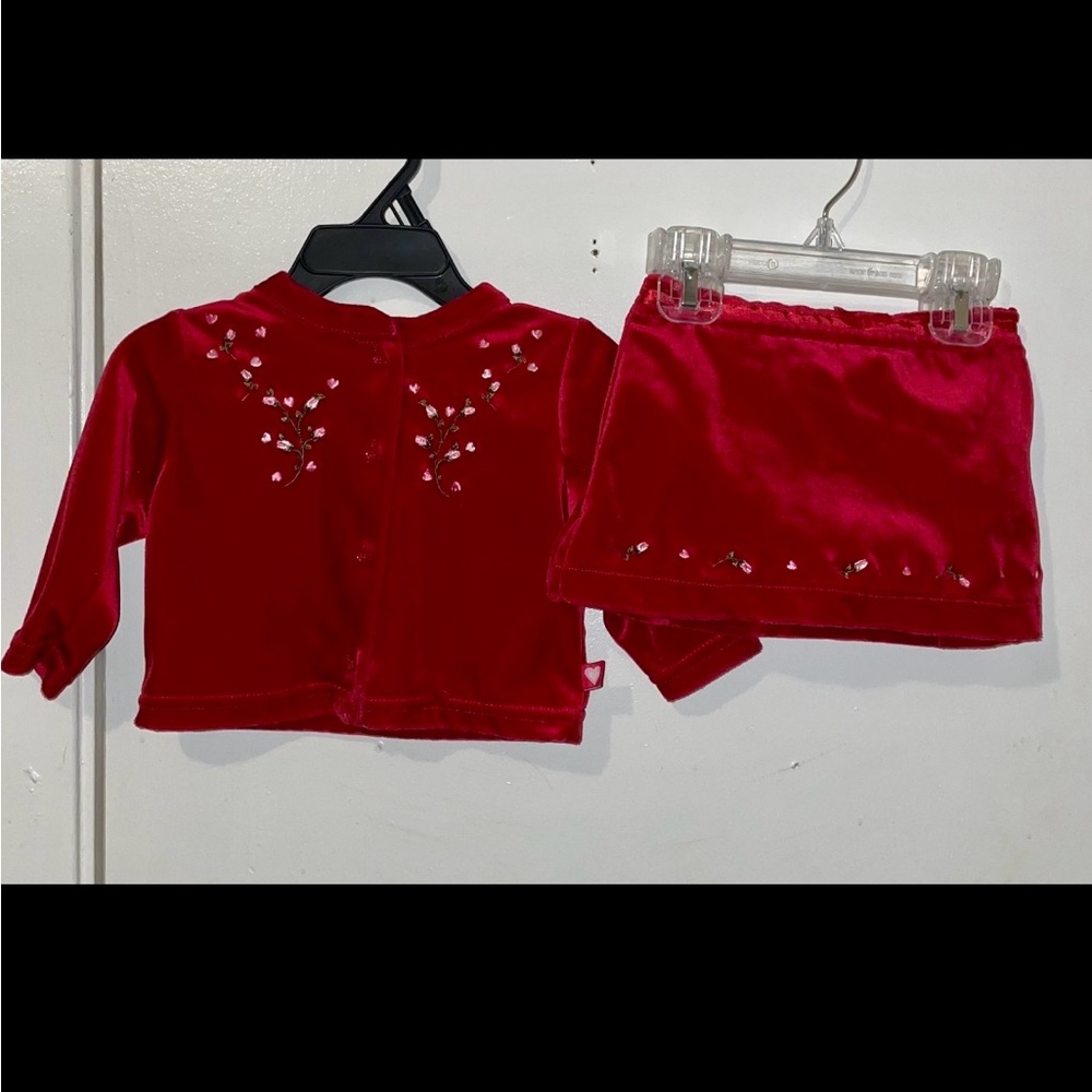 Vintage McBaby Velour Embroidered Red Two-Piece Skirt Set